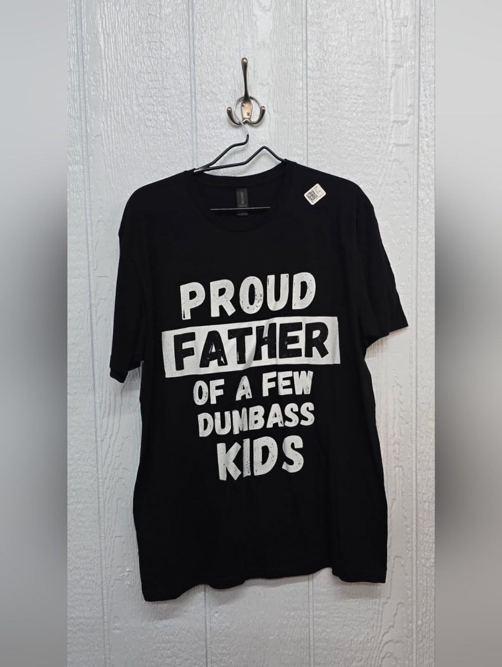 New Large Gildan Black Tee with White 'Proud Father' Graphic